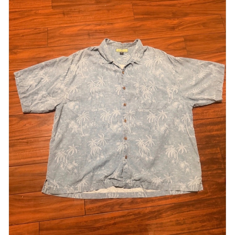 Tommy Bahama 2 Mens XXL Silk Tropical Camp Shirts Blue Purple Shells Palm - Picture 12 of 13